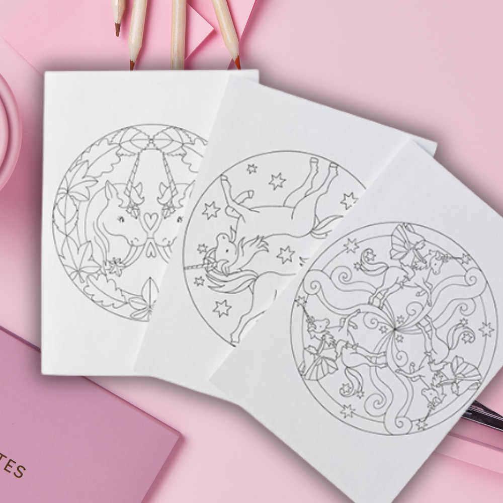 Young artist coloring a unicorn mandala in The Unicorn Mandalas Coloring Book, designed for creativity and focus.
