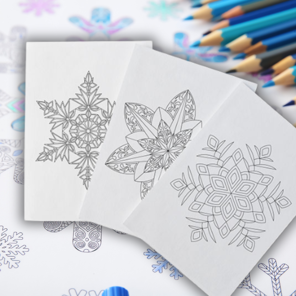 Personalized color pencil on Ice Flowers Mandalas Vol. I page, merging traditional artistry with personalized tools.