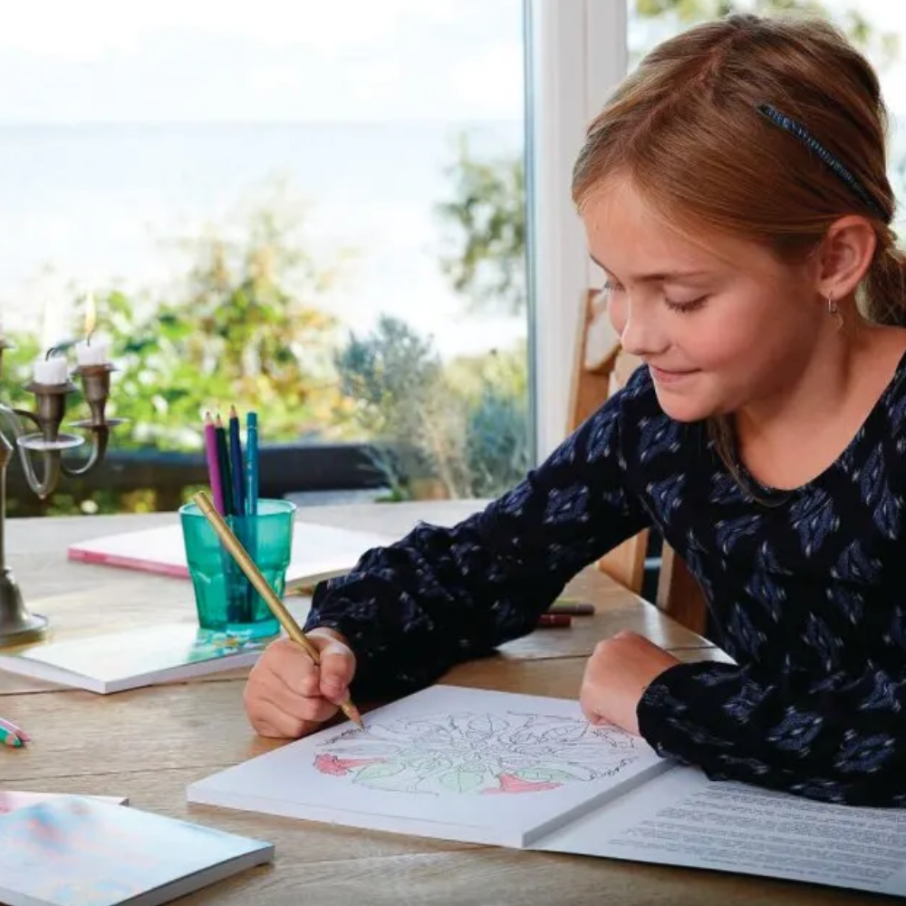 Girl coloring mandalas coloring book for kids